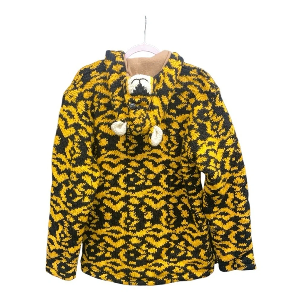 Yellow and Black Patterned Jacket with hoodie 100 % Wool UNIQUE - Picture 6 of 13
